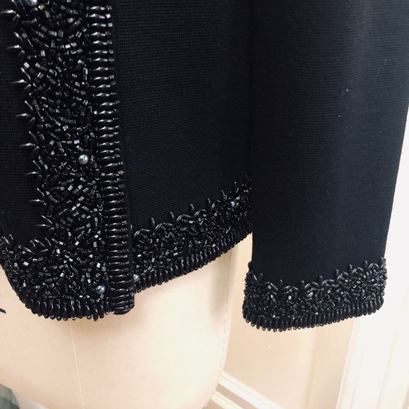 VINTAGE EVENING JACKET / TOP Black w Bead Work Heavy Knit One Of A Kind Vintage - Picture 4 of 10